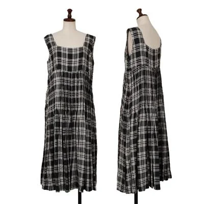Mademoiselle NON NON Linen Check Pleated Dress