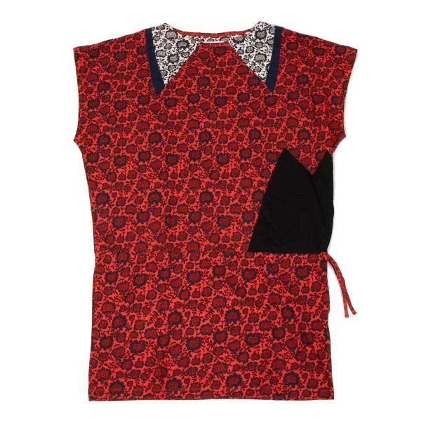 ツモリチサトTSUMORI CHISATO ヒマワリプリント切替フレンチスリーブチュニック 赤紺白2 K-139693_002
