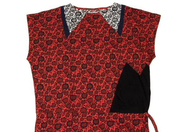 ツモリチサトTSUMORI CHISATO ヒマワリプリント切替フレンチスリーブチュニック 赤紺白2 K-139693_003