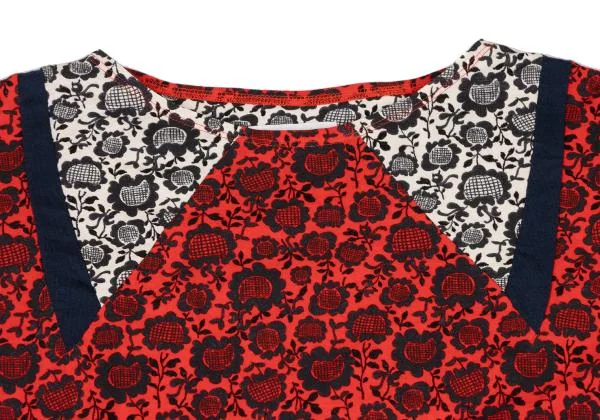 ツモリチサトTSUMORI CHISATO ヒマワリプリント切替フレンチスリーブチュニック 赤紺白2 K-139693_004