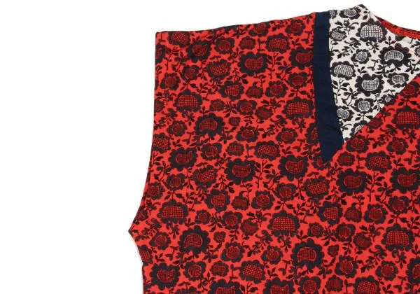 ツモリチサトTSUMORI CHISATO ヒマワリプリント切替フレンチスリーブチュニック 赤紺白2 K-139693_005
