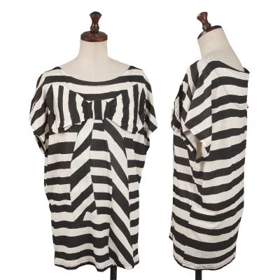 TSUMORI CHISATO Rayon Linen Striped Ribbon T-shirt