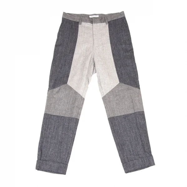 TSUMORI CHISATO Wool Rayon Switching Herringbone Pants Navy,Grey 3 K-139705_001