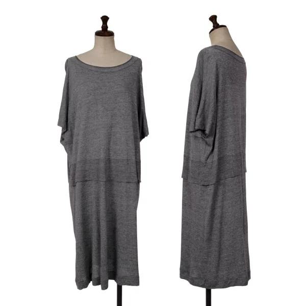 ISSEY MIYAKE HaaT Rayon Silk Layered Short Sleeve Dress Grey 2 K-139763_001