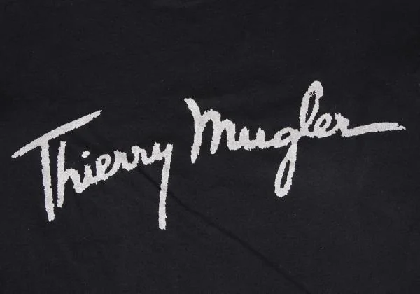 ティエリーミュグレーThierry Mugler グリッターロゴプリントフレンチスリーブTシャツ 紺M 【レディース】 ティエリーミュグレーThierry Mugler グリッターロゴプリント