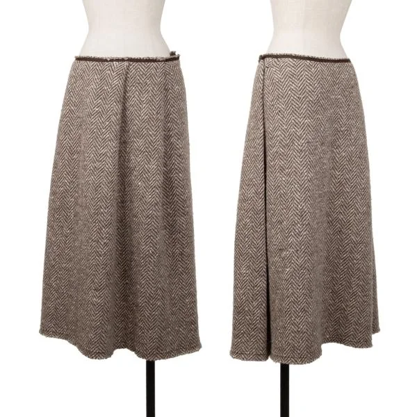 Y's  Wool Herringbone Tuck Pin Skirt Brown 3 K-139803_001