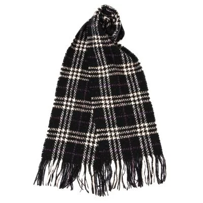 BURBERRY LONDON Angora Blend Wool Check Fringe Scarf