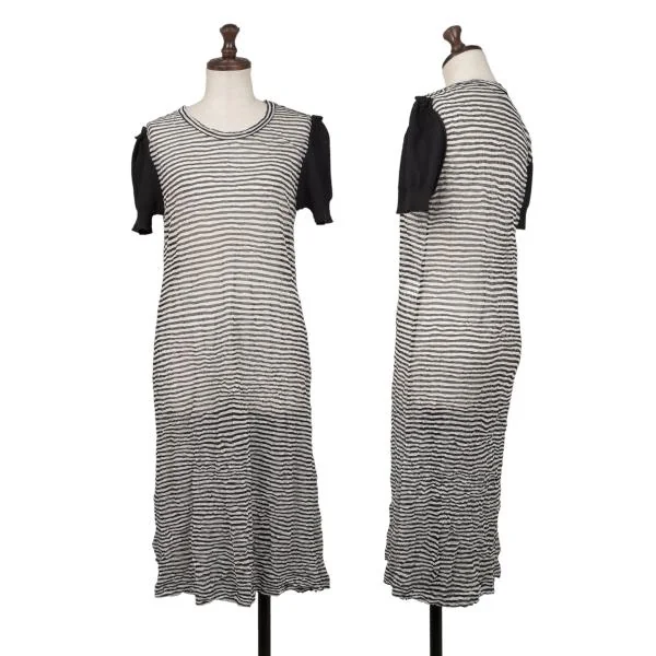 Yohji Yamamoto FEMME Wrinkled See-through Striped Dress Black 2 K-139865_001