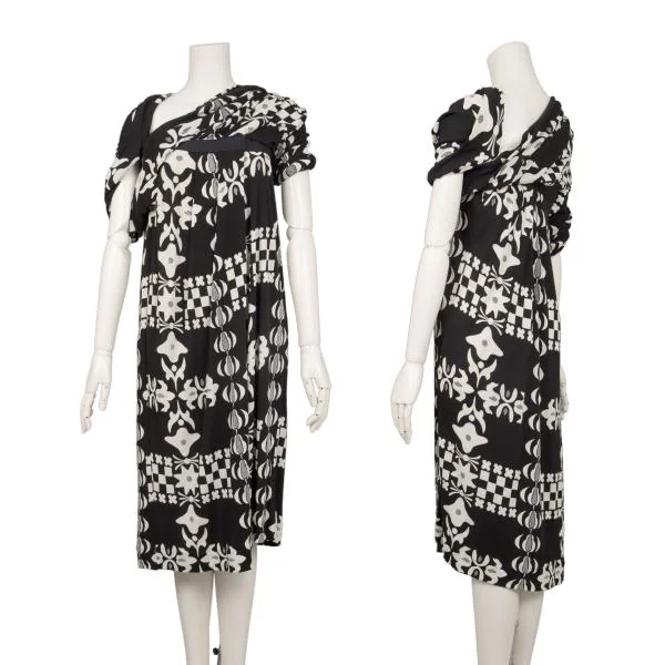 Yohji Yamamoto FEMME Cotton Printed Dress Black 2 K-139869_001