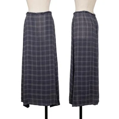 Y's Check Pattern Waist Cutting Summer Wool Skirt