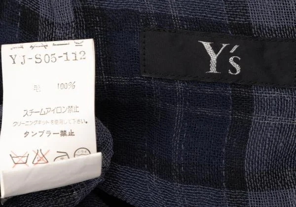 ワイズY's 格子柄ウエスト裁ち切りサマーウールスカート 紺M位 K-139874_017
