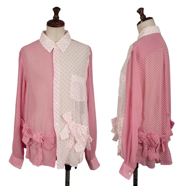 COMME des GARCONS Dot Print Switching Ribbon Shirt Pink M K-139962_001