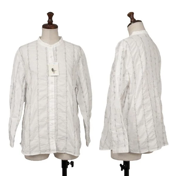Mademoiselle NON NON Stripe Embroidery Band Collar Shirt White L K-139994_001