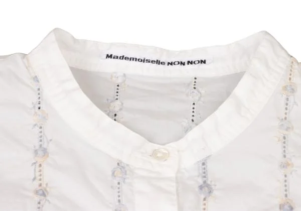 Mademoiselle NON NON Stripe Embroidery Band Collar Shirt K-139994_004
