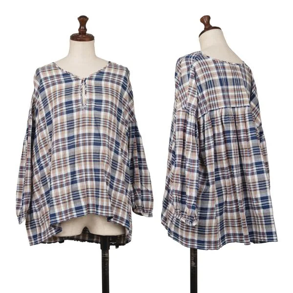 45rpm 45R umii908  Cotton Check Pullover Blouse Blue 0 K-140034_001