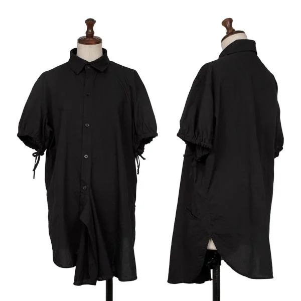 Y's Cotton Gather Sleeve Short Sleeve Blouse Black 2 K-140145_001