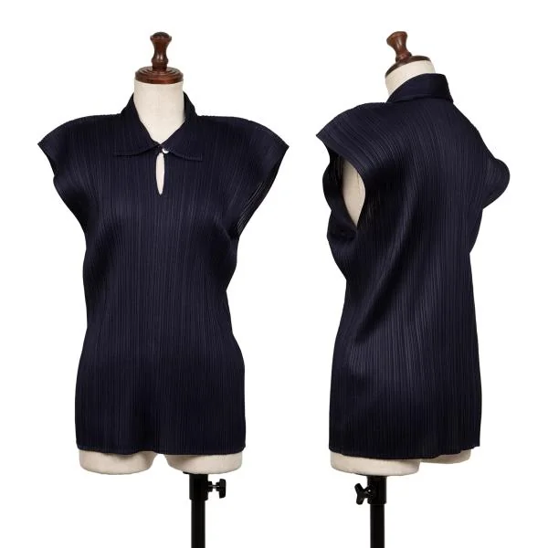 PLEATS PLEASE Pleated Sleeveless Shirt Blue 3 K-140180_001
