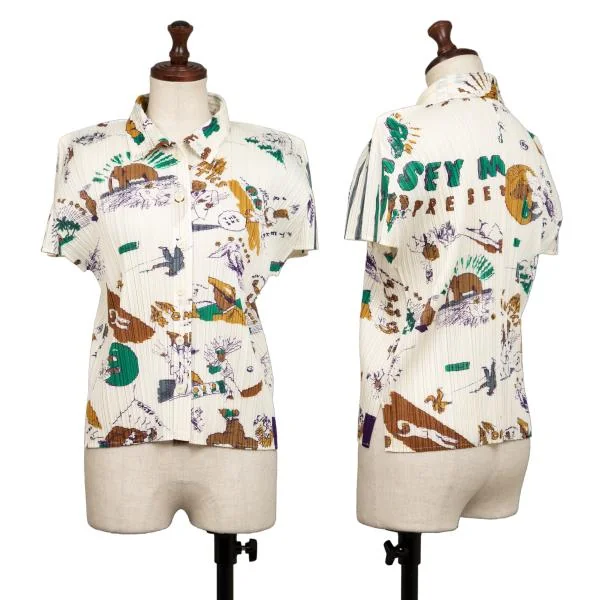 PLEATS PLEASE Graphic Print Pleated Short Sleeve Shirt White 4 K-140181_001