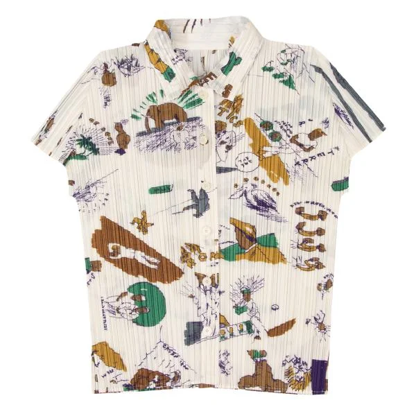 PLEATS PLEASE Graphic Print Pleated Short Sleeve Shirt K-140181_002