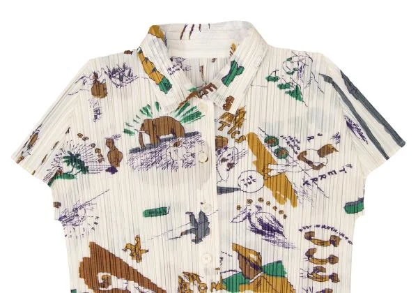 PLEATS PLEASE Graphic Print Pleated Short Sleeve Shirt K-140181_003