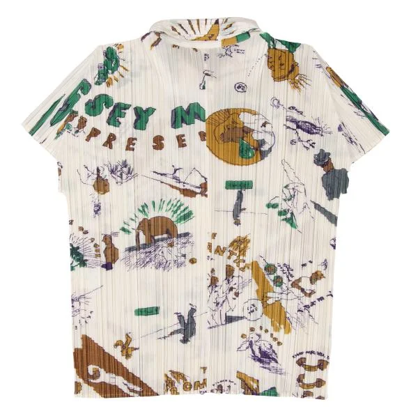 PLEATS PLEASE Graphic Print Pleated Short Sleeve Shirt K-140181_009