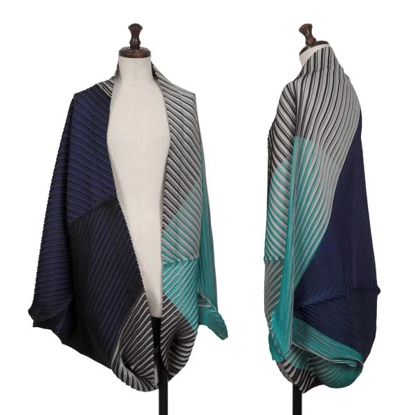 PLEATS PLEASE Switching Pleated Bolero Cardigan Blue F K-140184_001