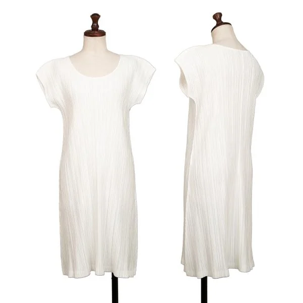 PLEATS PLEASE Shiny Short Sleeves Dress White 2 K-140191_001