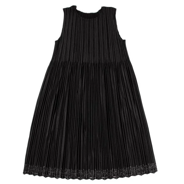プリーツプリーズPLEATS PLEASE 裾超音波カッティングノースリーブワンピース 黒シルバー3 K-140192_002