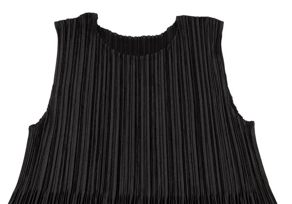 プリーツプリーズPLEATS PLEASE 裾超音波カッティングノースリーブワンピース 黒シルバー3 K-140192_003