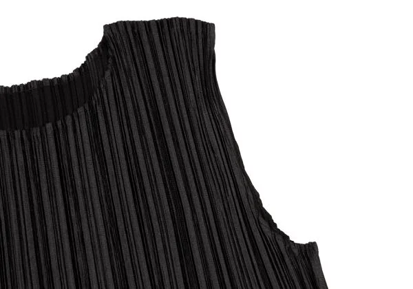 プリーツプリーズPLEATS PLEASE 裾超音波カッティングノースリーブワンピース 黒シルバー3 K-140192_005