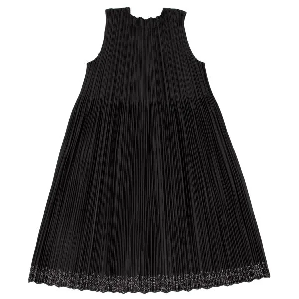プリーツプリーズPLEATS PLEASE 裾超音波カッティングノースリーブワンピース 黒シルバー3 K-140192_010