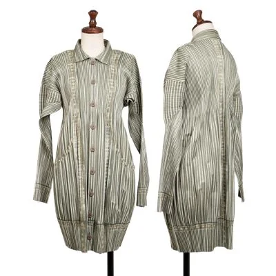 PLEATS PLEASE Print Blurred Pleats Switching Long Jacket