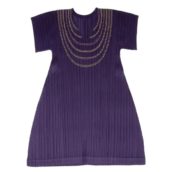 PLEATS PLEASE Gold Chain Embroidery Short Sleeve Tunic K-140205_002