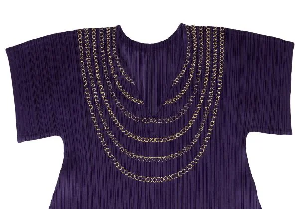 PLEATS PLEASE Gold Chain Embroidery Short Sleeve Tunic K-140205_003