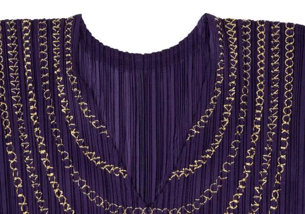 PLEATS PLEASE Gold Chain Embroidery Short Sleeve Tunic K-140205_004