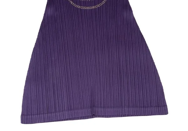 プリーツプリーズPLEATS PLEASE ゴールドチェーン刺繍半袖チュニック 紫ゴールド3 【レディース】 プリーツプリーズPLEATS PLEASE ゴールドチェーン刺繍半袖