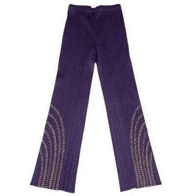 PLEATS PLEASE Gold Chain Embroidery Pants