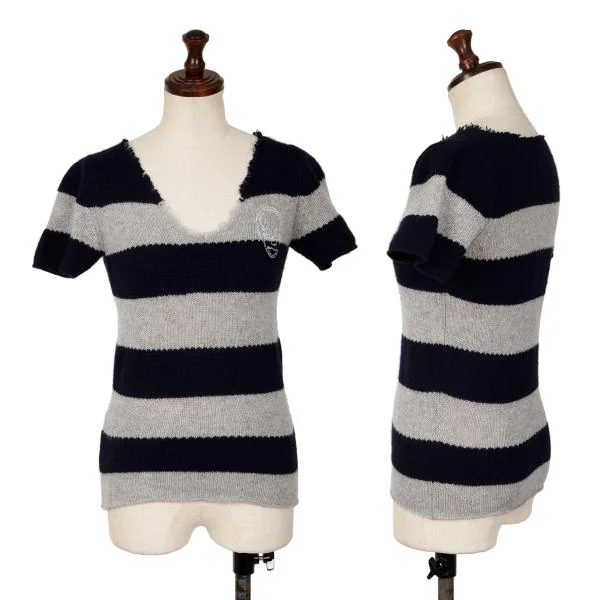Lucien PellatFinet Cashmere Striped Skull Embroidery Knit Blue 1 K-140253_001