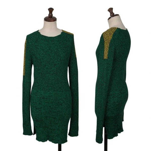 セリーヌCELINE コットンレーヨンバイカラーニット 緑M K-140278_001