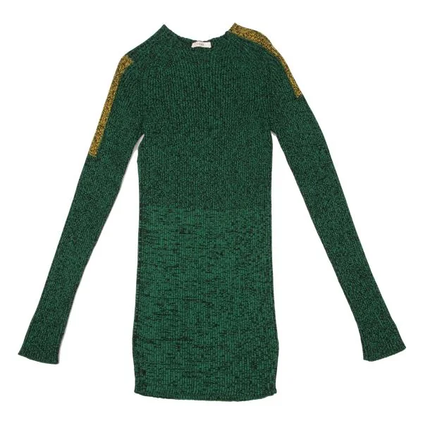 セリーヌCELINE コットンレーヨンバイカラーニット 緑M K-140278_002