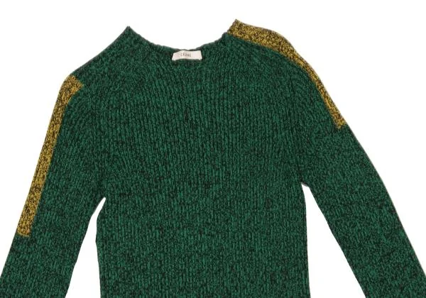 セリーヌCELINE コットンレーヨンバイカラーニット 緑M K-140278_003
