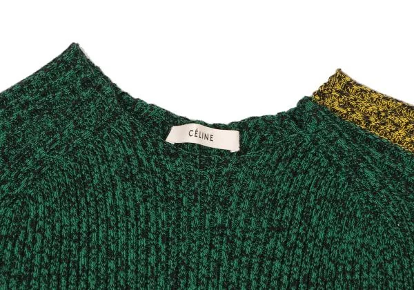 セリーヌCELINE コットンレーヨンバイカラーニット 緑M K-140278_004