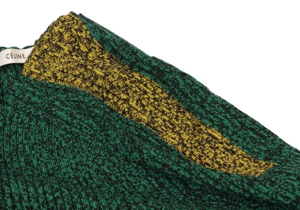 セリーヌCELINE コットンレーヨンバイカラーニット 緑M K-140278_005