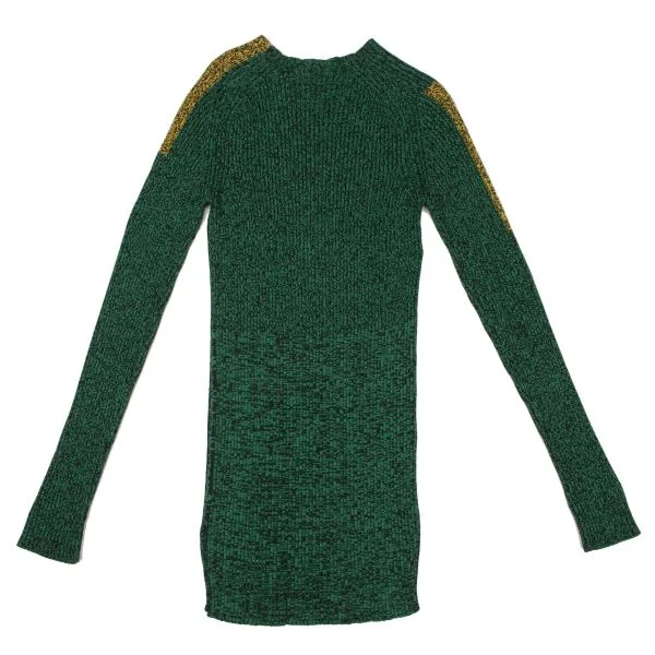 セリーヌCELINE コットンレーヨンバイカラーニット 緑M K-140278_012