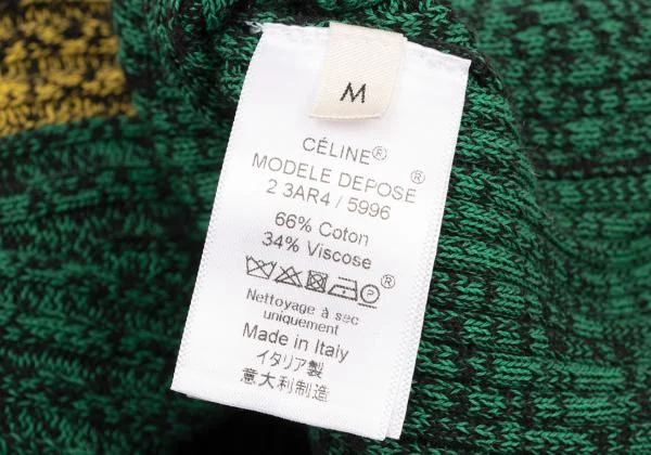 セリーヌCELINE コットンレーヨンバイカラーニット 緑M K-140278_014