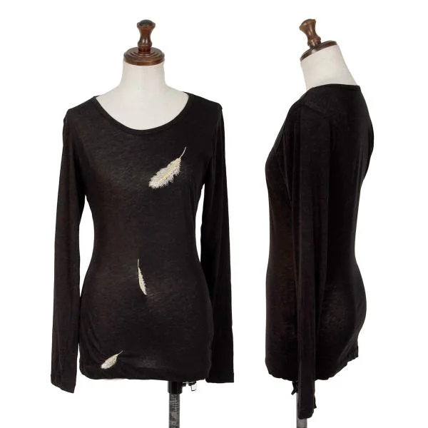 Yohji Yamamoto FEMME Feather Embroidery T Shirt Black 2 K-140309_001