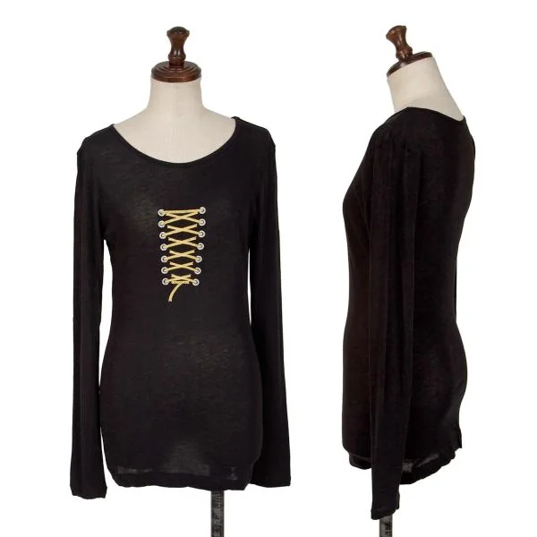 Yohji Yamamoto FEMME Lace Embroidery T Shirt Black 2 K-140312_001