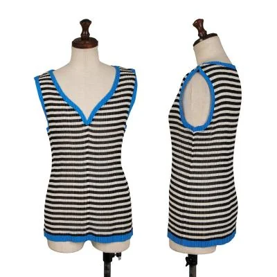 ISSEY MIYAKE Pleated Striped V-neck Sleeveless Shirt