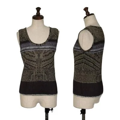 ISSEY MIYAKE Pleated Fringe Denim Print Tank Top