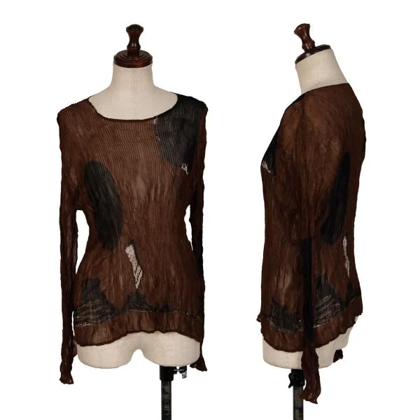 ISSEY MIYAKE Wrinkle Pleats Printed T Shirt Brown S-M K-140340_001
